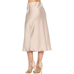 Silky Casual Elastic Satin Midi Skirt Sz S